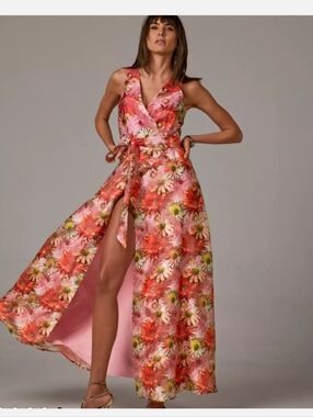 NWT Boston Proper Floral Print Organza Sleeveless Maxi Dress Sz L Wedding Summer